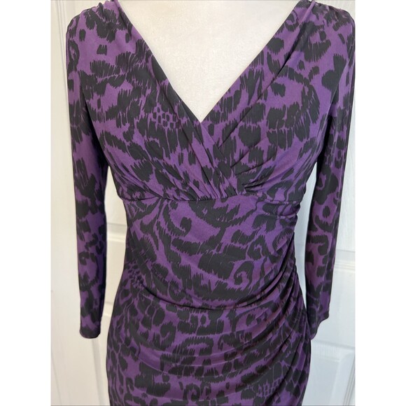 American Living Jersey Dress Sz 2 Stretch Ruched Empire Faux Wrap Cocktail Midi - Picture 3 of 10